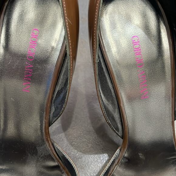 Giorgio Armani Brown Patent Leather D’Orsay Pumps Size 38.5 - Picture 7 of 11